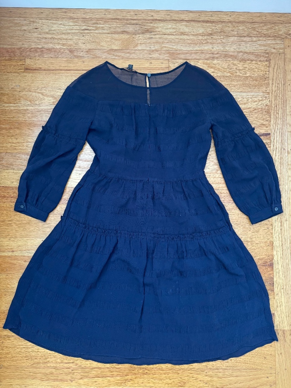 Banana Republic Navy Sheer Yoke Tiered Mini Dress | Size 2
